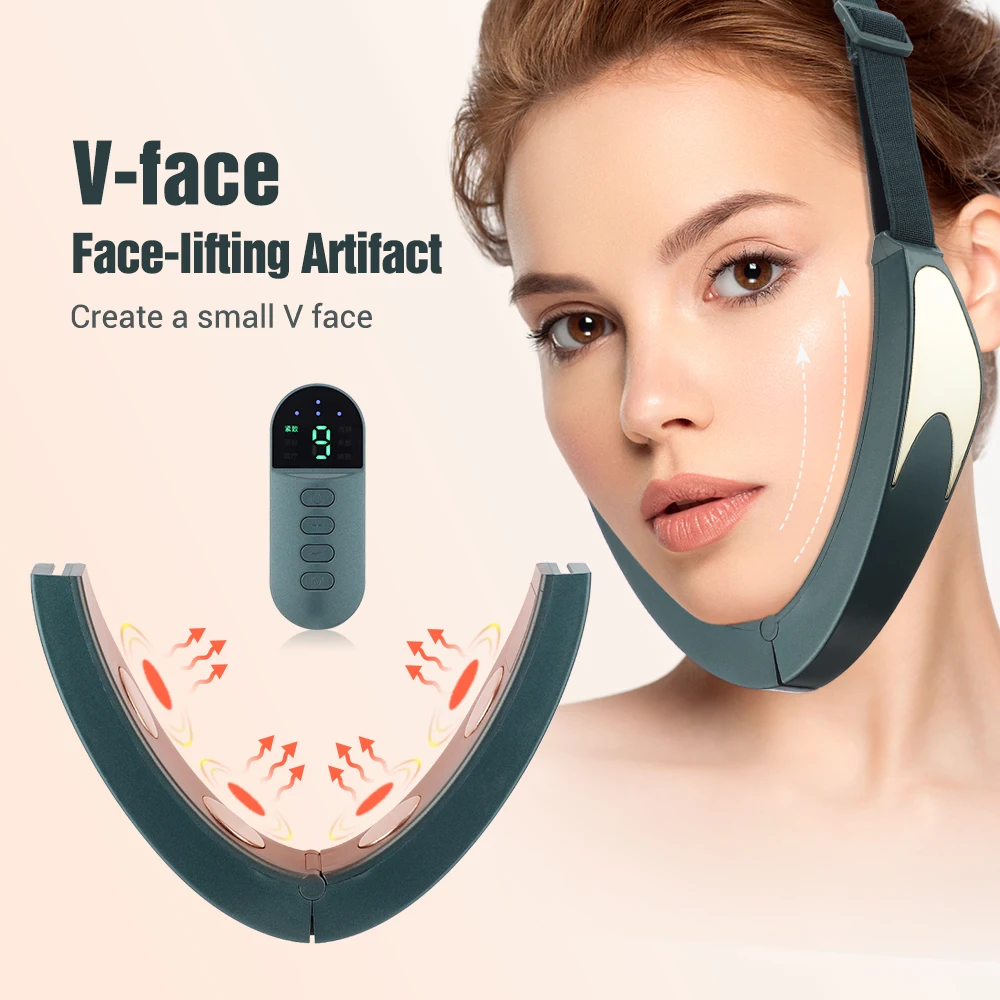 EMS Microcurrent V Face Lifting Machine Thin Double Chin Hot Compress Vibration Facial Massager Skin Rejuvenation Beauty Device