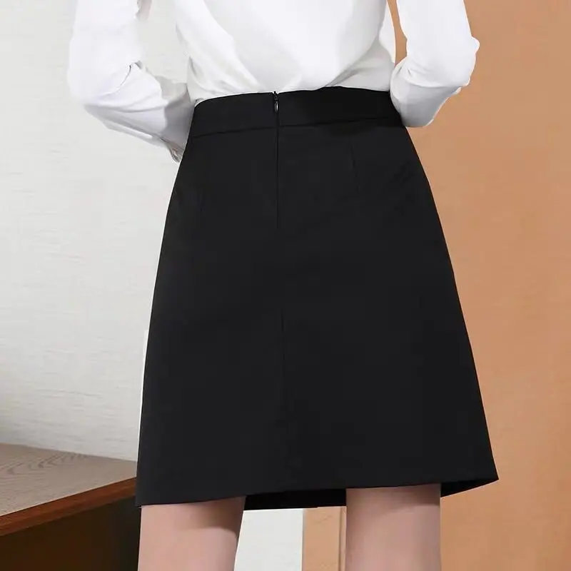 Spring Summer New Korean Female High Waist Thin Waist Thin Fashion A -line Professional Skirt Black Workers Short Skirt