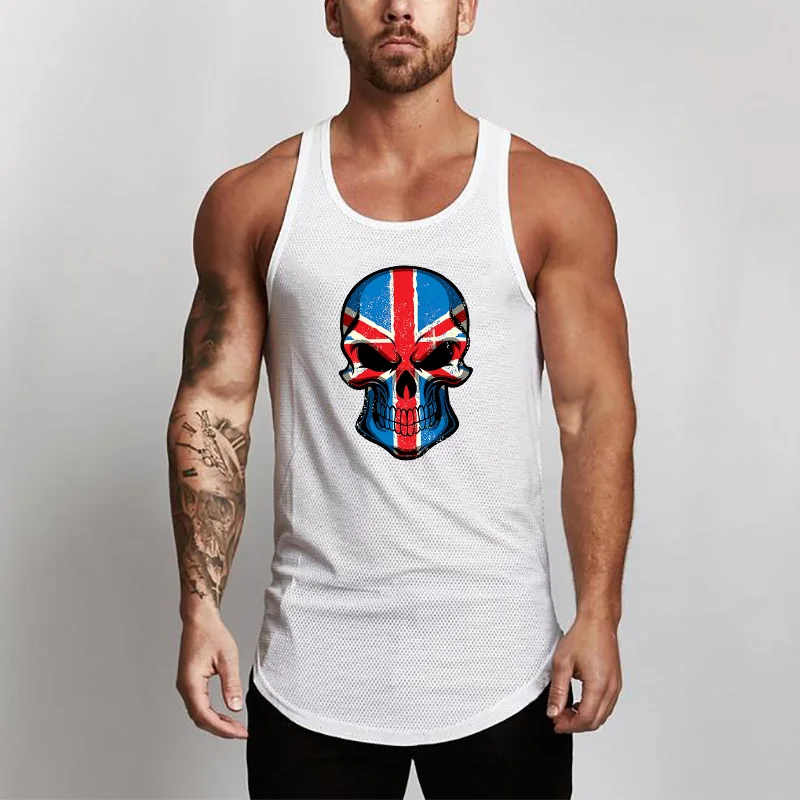 Men Hip Hop Streetwear Sleeveless Gym Bodybuilding Casual Shirt Summer Breathable Mesh Quick Dry Rounded Hem Slim Fit Tank Tops