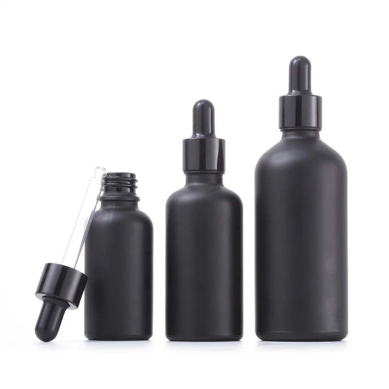 5/10/15/20/30/50/100ML Frosted black glass dropper bottle with aluminum cap