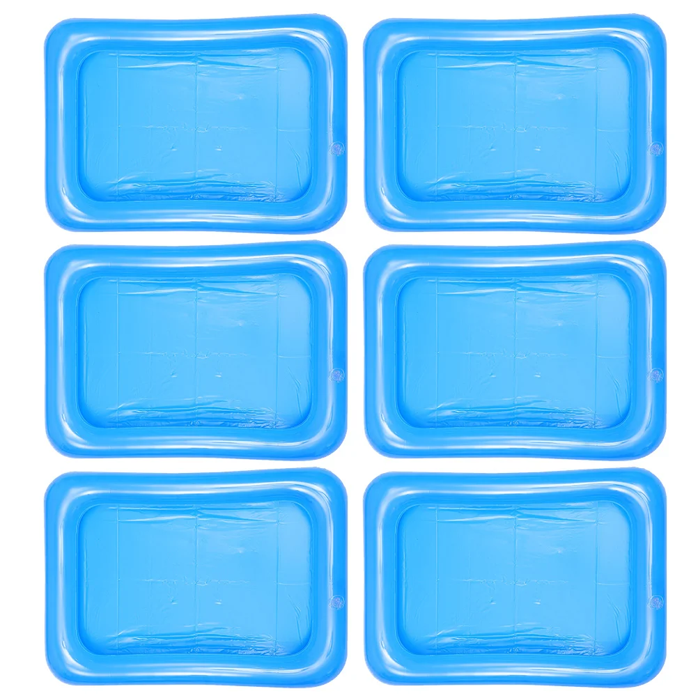 

6 Pcs Ice Cube Inflatable Bar Square Container Serving Plate Cooling Trays for Food outside Blue Candy