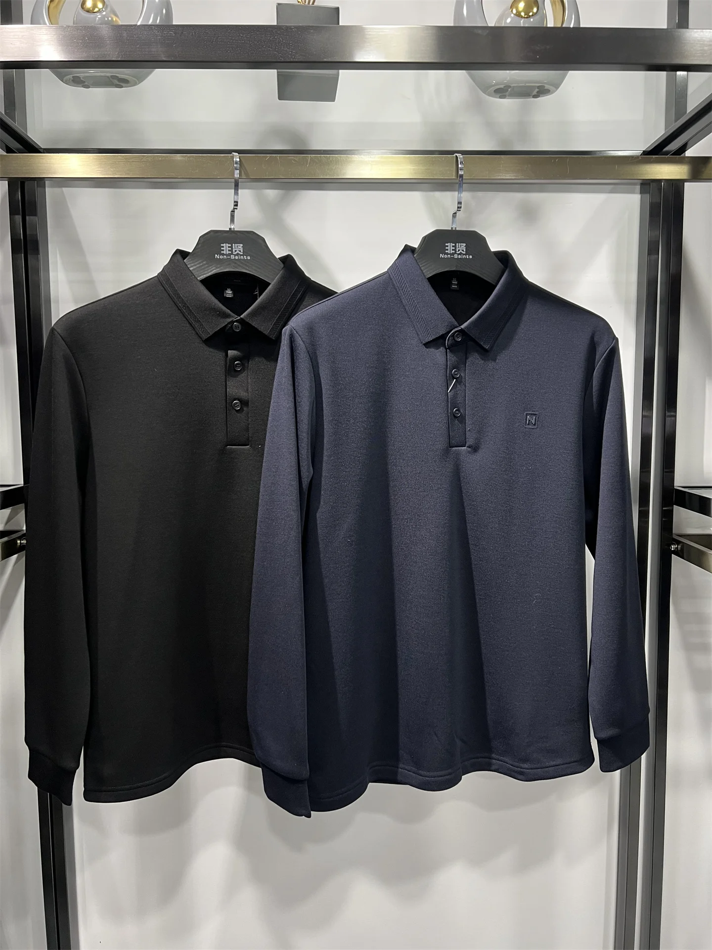 

Мужская теплая флисовая футболка Non-Saints с длинным рукавом и воротником, базовый слой для осени и зимы, повседневный деловой стиль