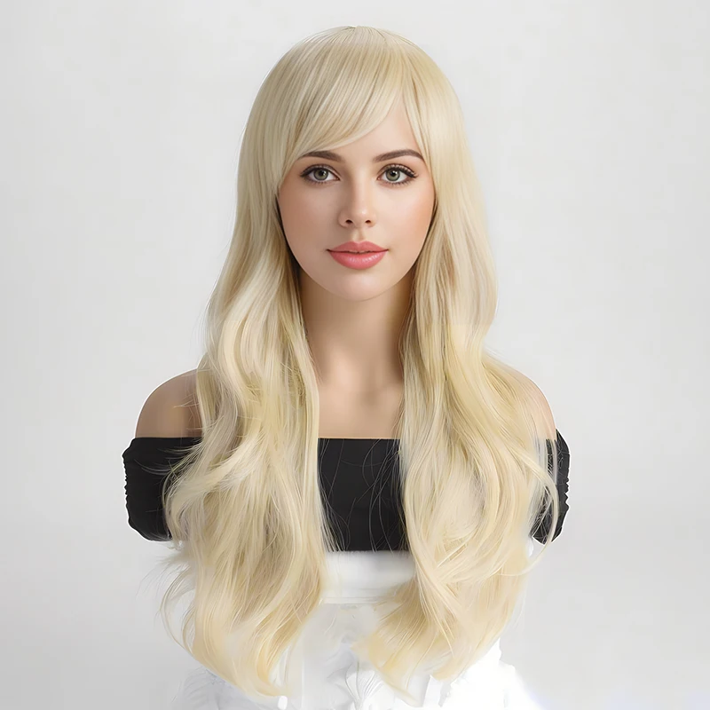 Highlight Blonde Long Body Wave Hair Wigs For Women 28 Inch Long Curly Wavy Hair Wigs Synthetic Fiber Hair Wigs