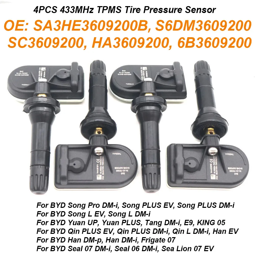 

4PCS TPMS Tire Pressure Sensor 433MHz SA3HE3609200B SA3HE-3609200B For BYD Song Pro PLUS Yuan UP Han Frigate KING Seal Lion