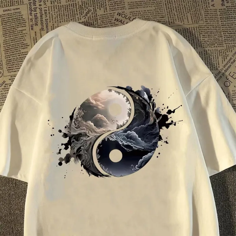 New Chinese Fashion Men's Taiji Pattern Large Size Men's Short Sleeve Breathable T-shirt
