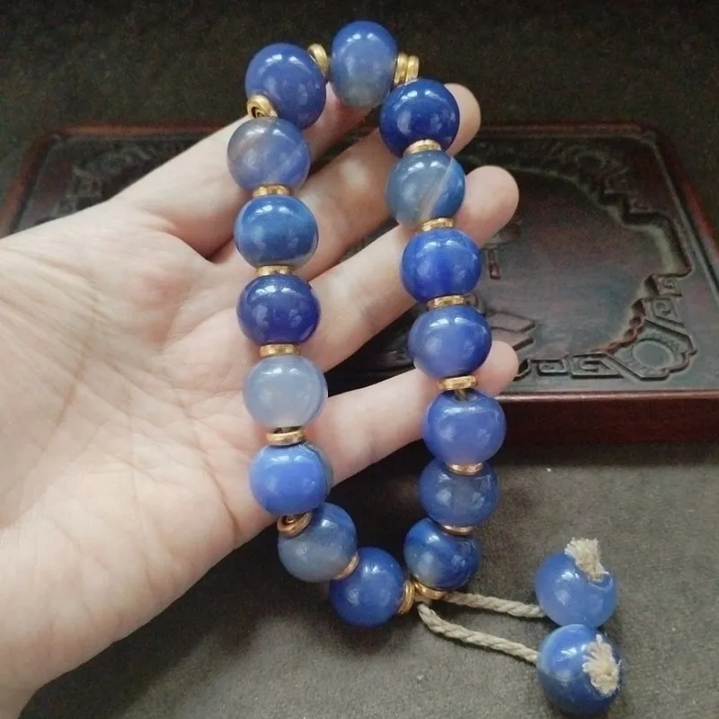 Antique blue agate apple , Buddhist prayer beads hand-held bracelet for collecting and appreciating