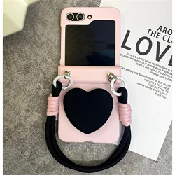 for Moto Razr 60 50 40 Ultra Razr Plus 2023 2024 2025 Luxurious 3D Love Heart Bracket Pink Case With Portable Hand Strap Cover