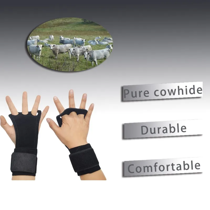 1 paar Gym Pull-up Grip Strap Hebe Strap Rindsleder Handschuhe Griffe Handgelenk Schutz Workout Crossfit Sport Handschuhe Palm schutz – Detail 5