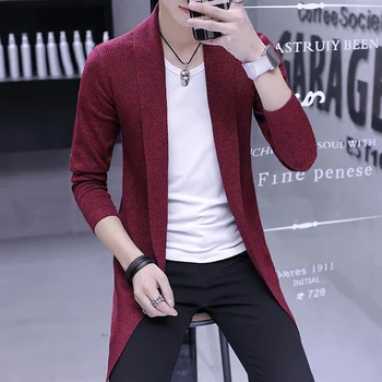 Men's Long Knit Cardigan Coat 3 Hot Sale Sweater Men's Long Knit Sweater Jackets Solid Color Sweatercoat 3