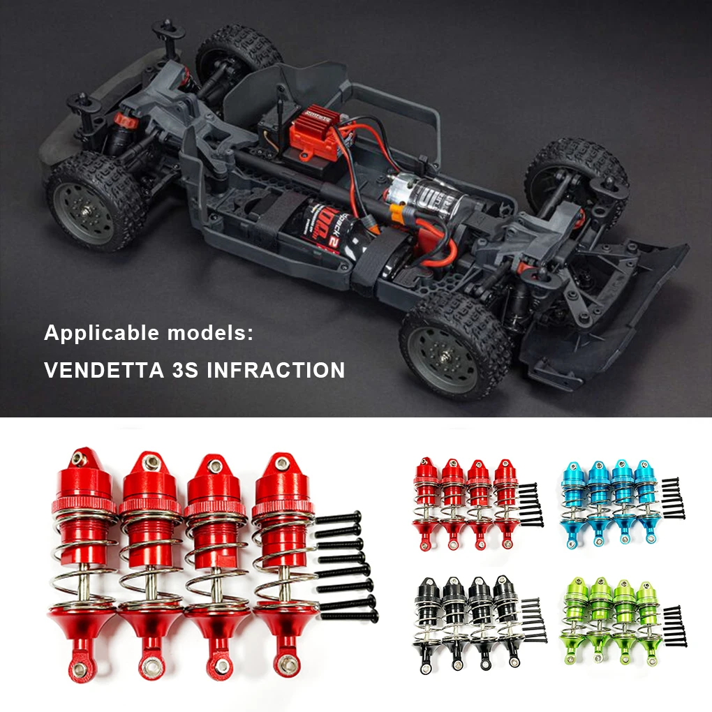 4pcs 1/8 Front Rear Shock Absorber Aluminum Alloy Smooth Rc Front Rear Shock Absorber For ARRMA VENDETTA RC Car Part Red