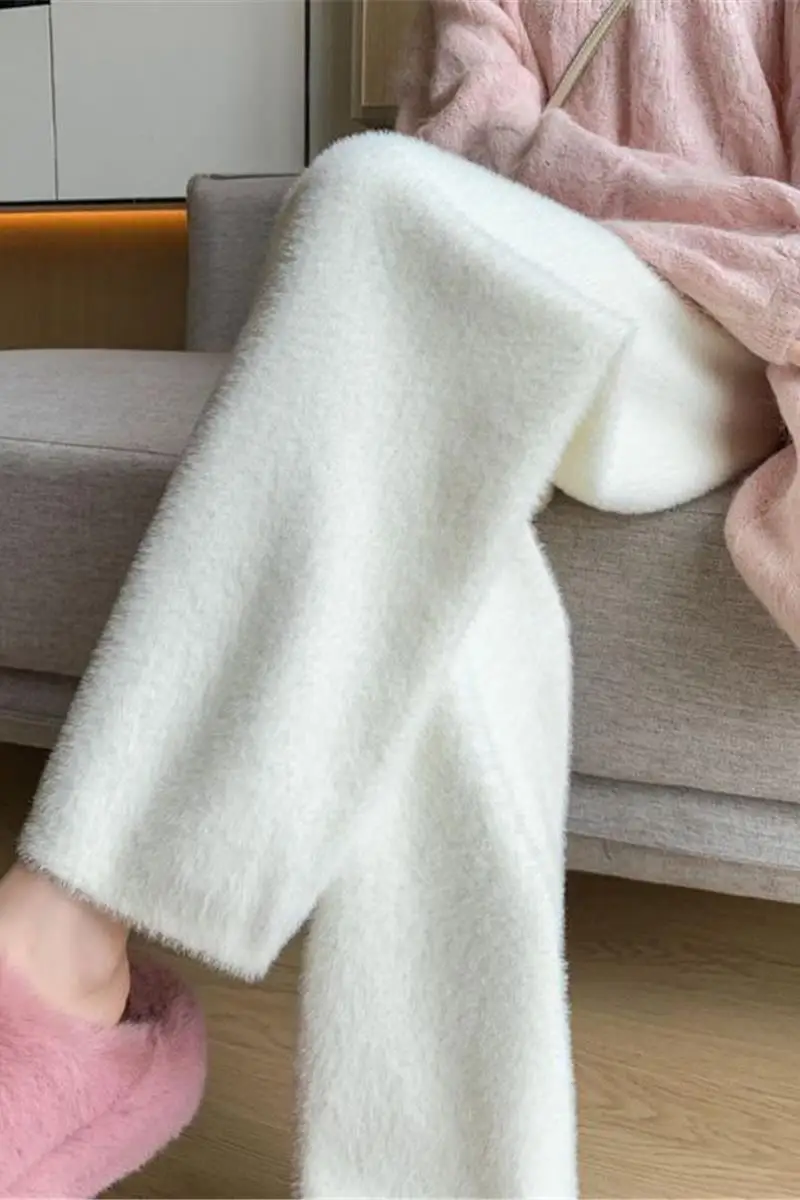 

Белые мягкие и клейкие женские брюки, новые вязаные облегающие брюки из риса с высокой талией на осень и зиму 2025 XT1656