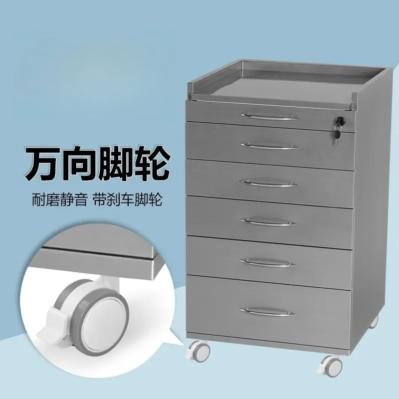 Dental trolley oral stainless steel mobile side cabinet