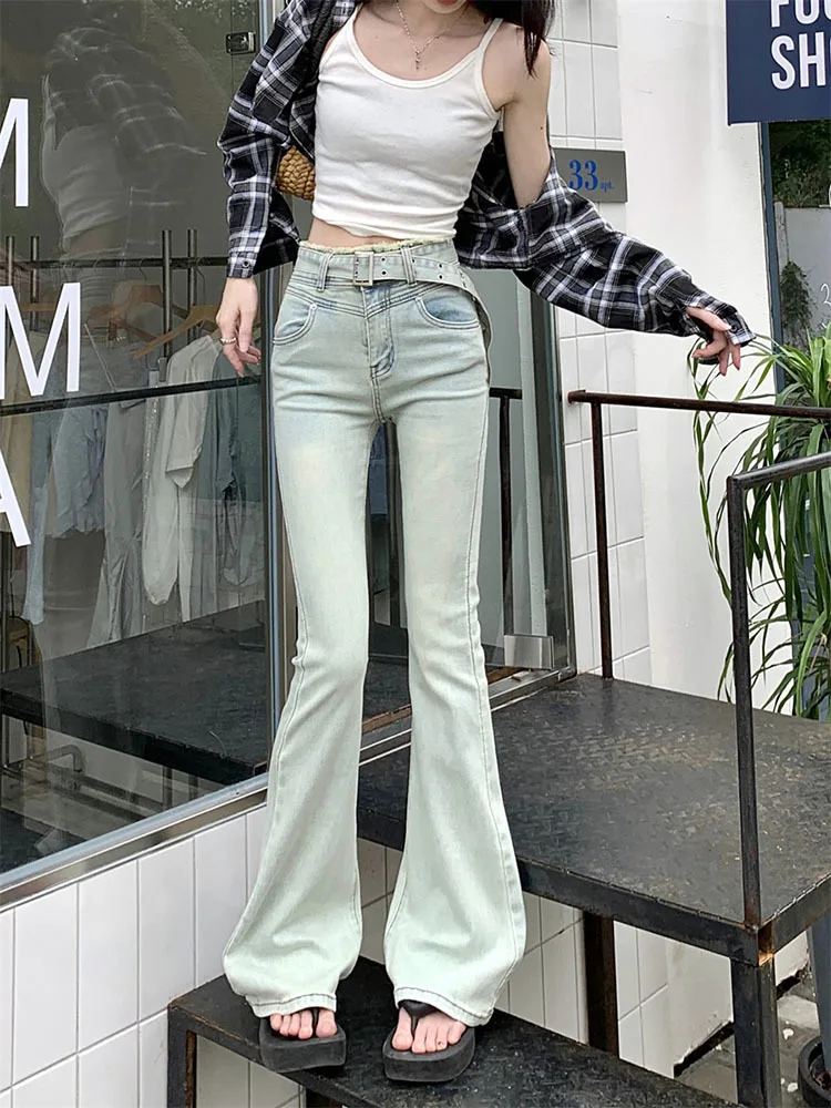 

Aesthetic Y2k Clothes Denim Trousers Vintage Washed Retro Mopping Korean Fashion Street New Flare Jeans Women Skinny High Waist