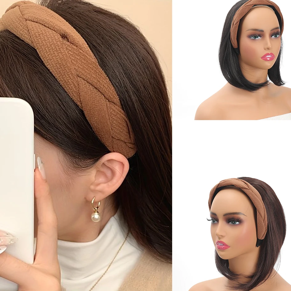 Female synthetic coffee twist headband patch Fashionable polka dot twist headband patch hair tie patch high-temperature silk wig