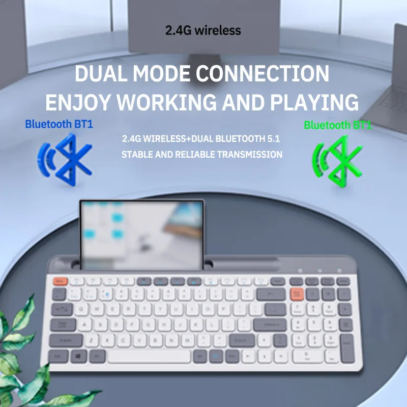 

100Key Dual-Mode 2.4G Wireless Bluetooth Keyboard With Numeric Pad And Card Slot Suitable For Android IOS PC Mac Laptop Desktop