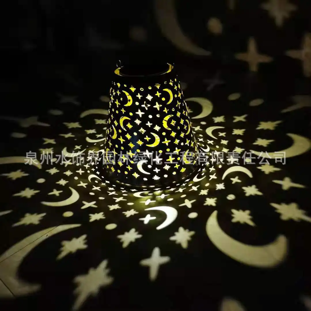 Hot-selling new wrought iron solar hollow light outdoor garden landscape decoration star moon