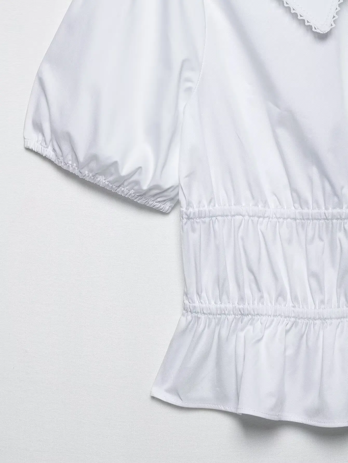 Camisas de mujer Blusa blanca con volantes Camisas y blusas Cropbow Camisas de manga corta con cordones Blusas con cuello de muñeca abotonada 2025