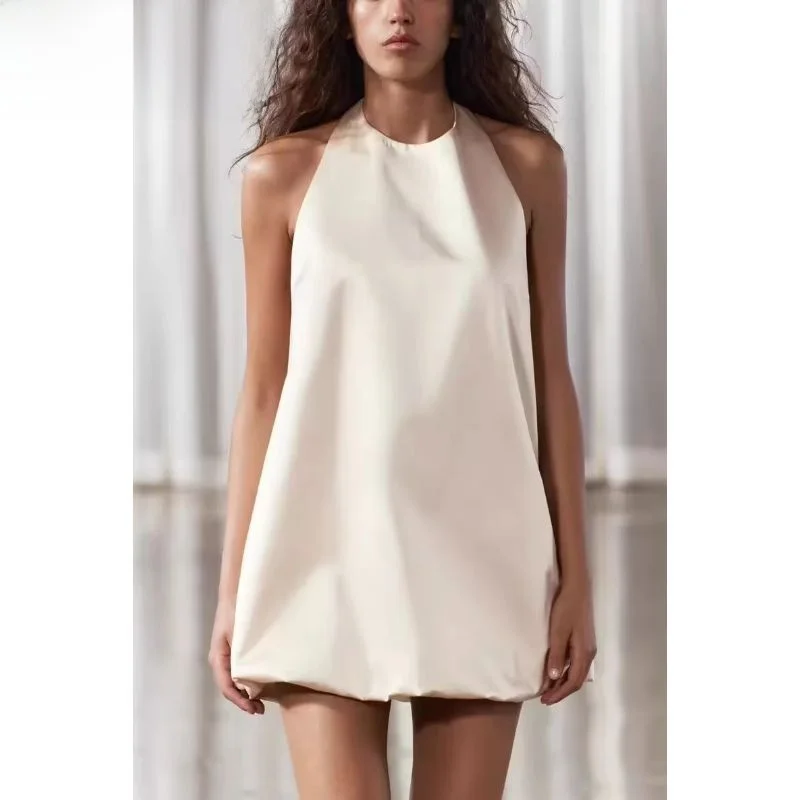 

Summer 2024 New Arrival Sexy Bal Loose Hem Balloon Dr Women's Casual round Ne Svel Commute Sle Par Dr