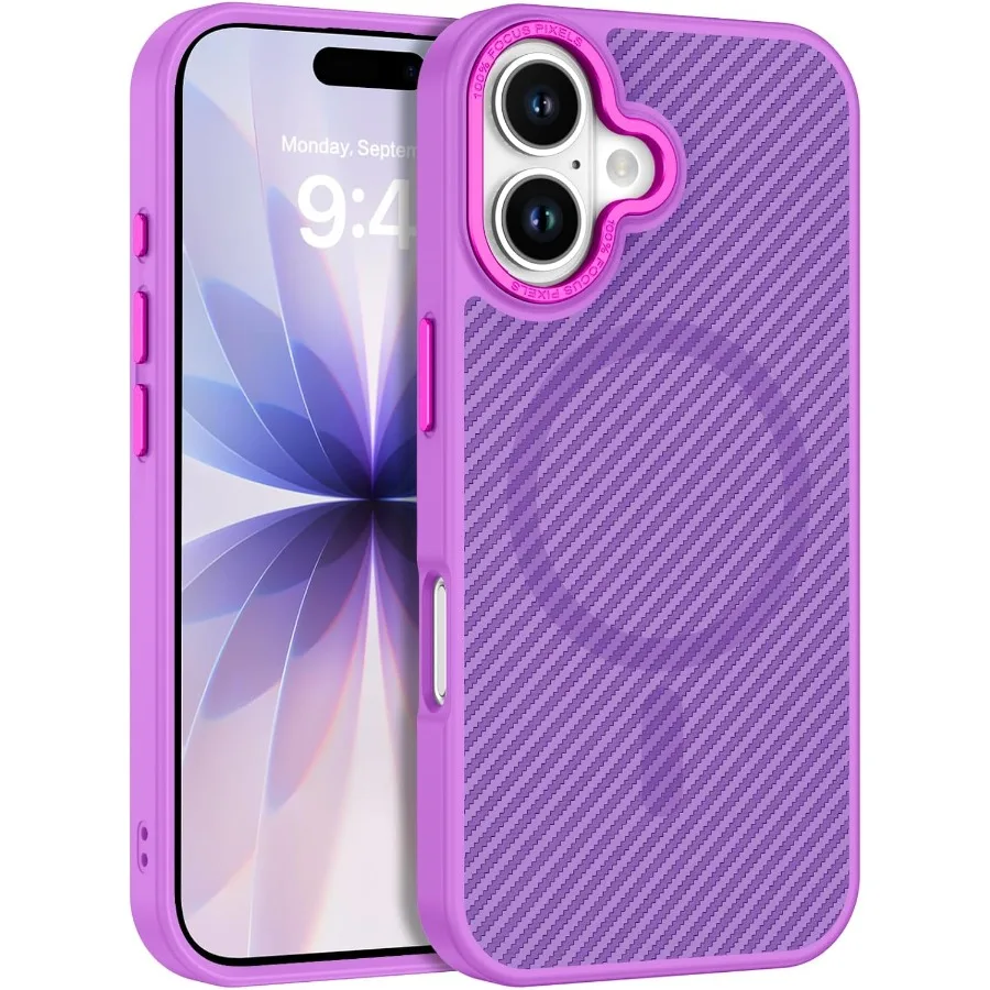 

Carbon Fiber Design for iPhone 17 2025 Compatible with MagSafe Magnetic Phone Case 6.3 Slim Thin Smooth TPU Bumper