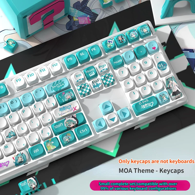 Hatsune Miku's Cute Cartoon Anime 116pcs Keycaps PBT Five Sided Heat Sublimation MOA Highly Compatible Mechanical Keyboard