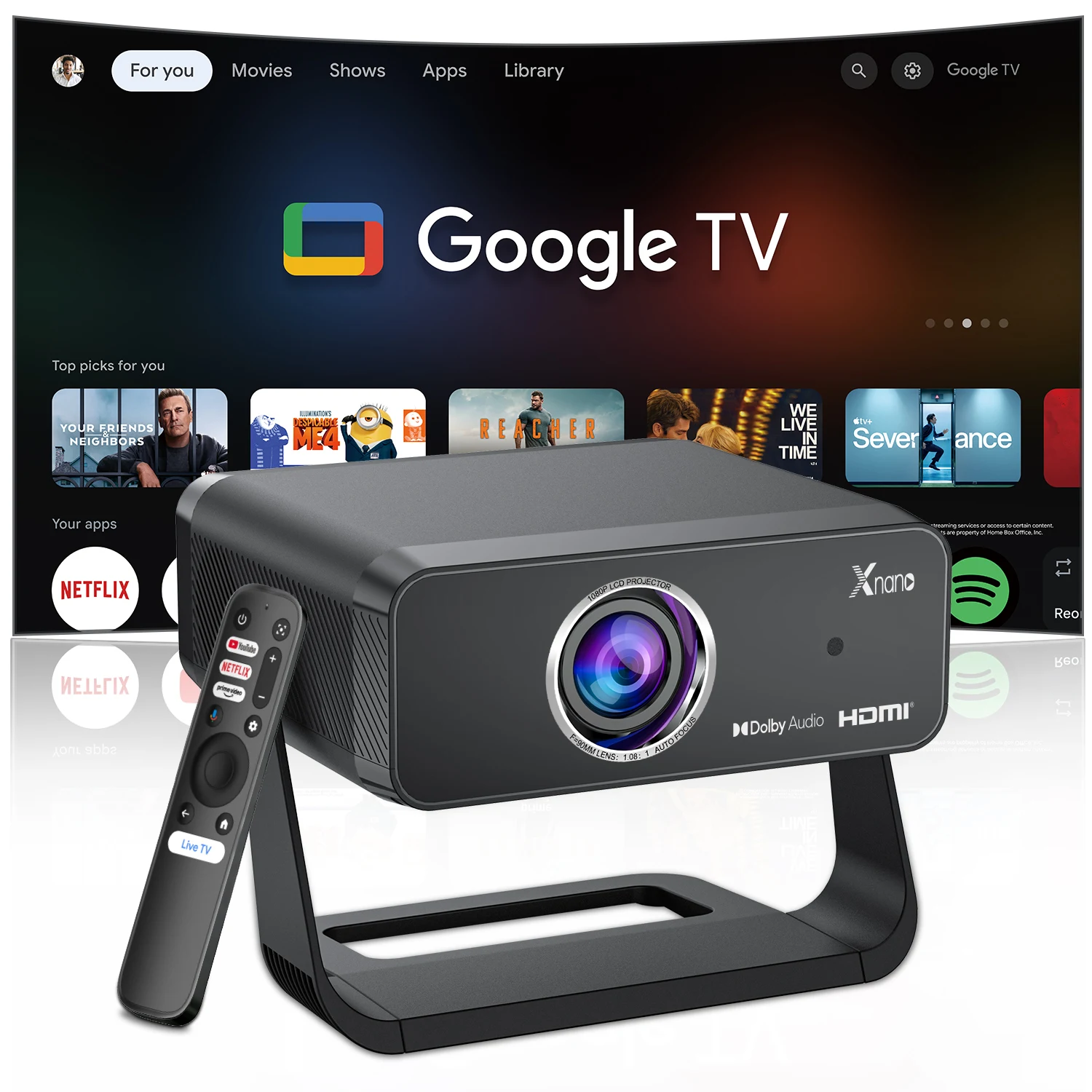 Google TV Projector (2000 ANSI Lumens, GT350) – Android 14.0, Bluetooth 5.4, WiFi 6, Home Theater