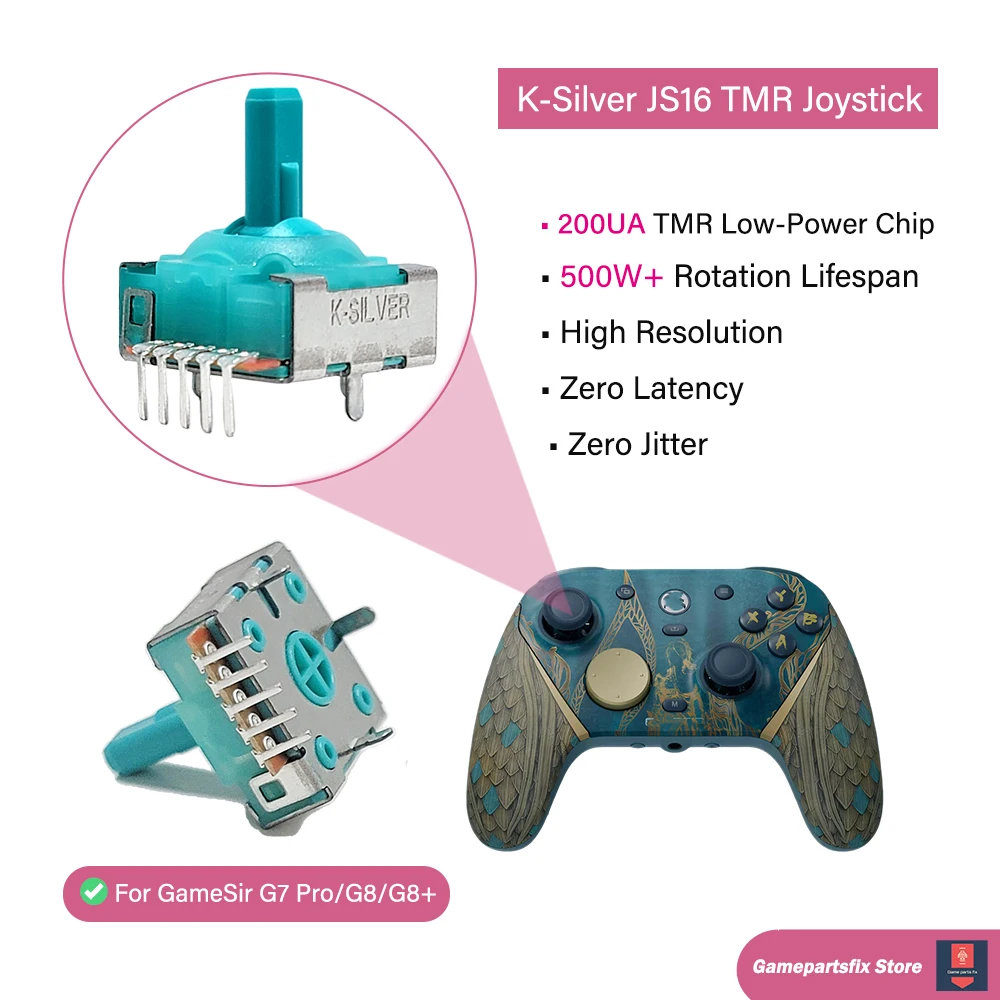2/10 peças Joystick K-Silver JS16 TMR para GameSir G8/G8+/G7 Pro/G7 SE/G7 HE, Joystick Eletromagnético TMR para FLYDIGI Vader 3 Pro
