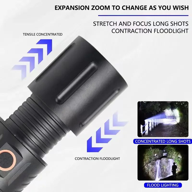 Strong Light Lamp T40 LED Flashlight USB Rechargeable Ultra-Bright Torch High Power Lantern Built-in 3*18650 Lithium Batteries