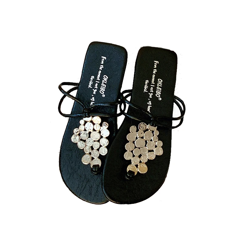 

Женские черные сандалии-шлепанцы, летние коричневые пляжные туфли, серебристые плоские тапочки, женские сандалии Roma