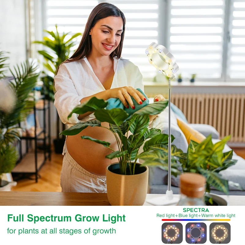 Led 3Mode Full Spectrum Plant Grow Light Height Adjustable 3/9/12hrs Timer 10 Brightness With Base For Indoor Desktop Plant 2PC