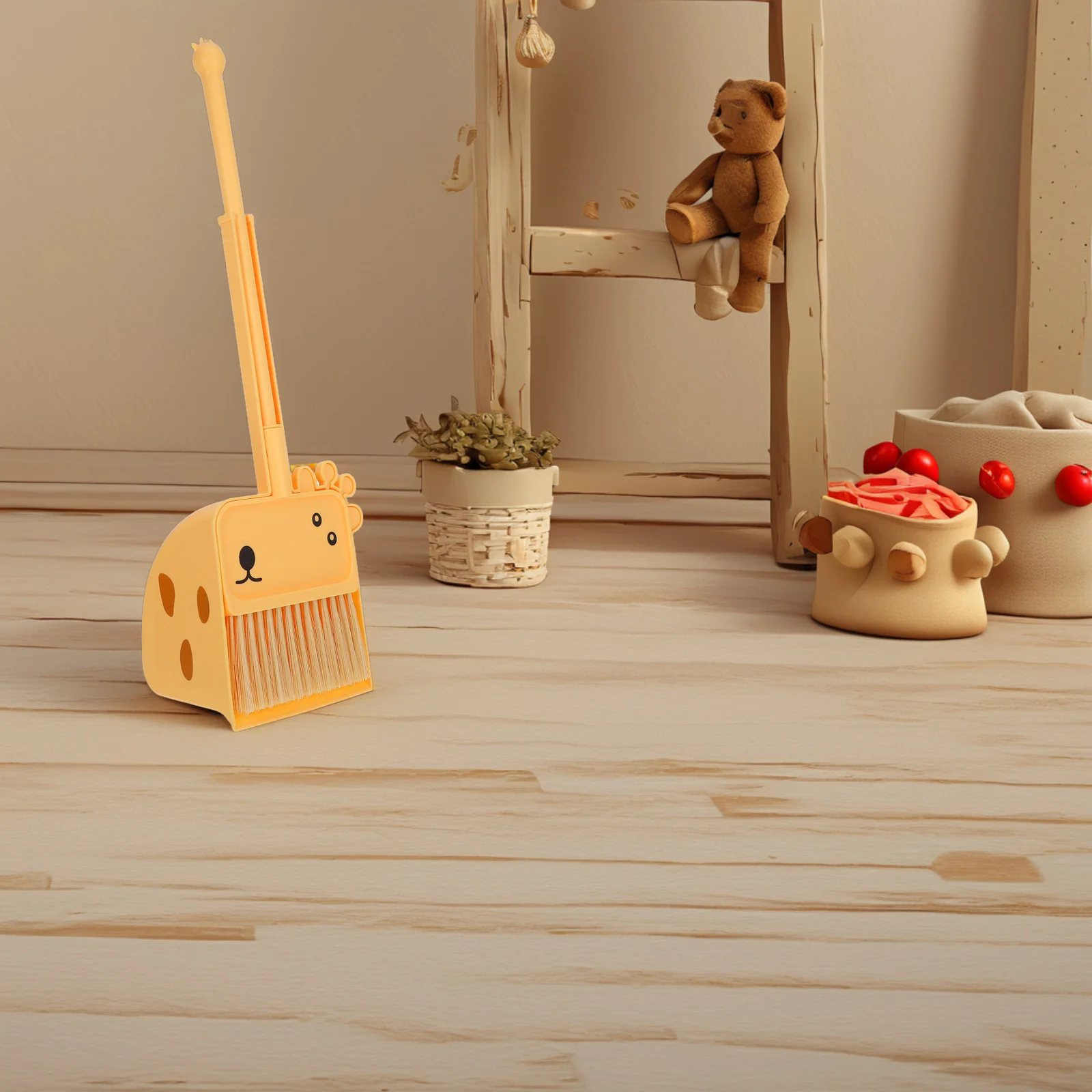 1 ensemble 1 ensemble Mini balai pelle à poussière pour enfants mignon girafe conception nettoyage enfant en bas âge jeu éducatif ensemble petit enfant Kit d'outils de nettoyage