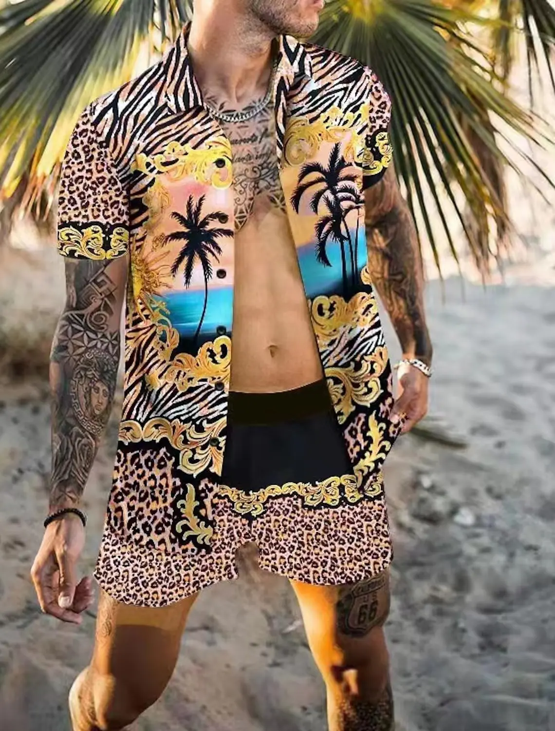 Men's Shirt Set Retro Classic Stripe Pattern Color Pattern Comfortable Loose Tropical Jungle Fashion All-match Beach Style 2023