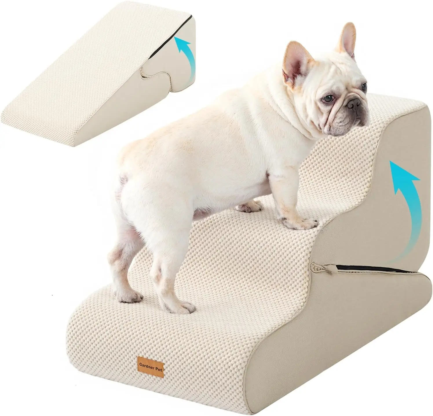 

Adjustable Pet Stairs and Ramp for Small Dogs, 16.5" H, Non-Slip Waterproof Cover, CertiPUR-US Foam