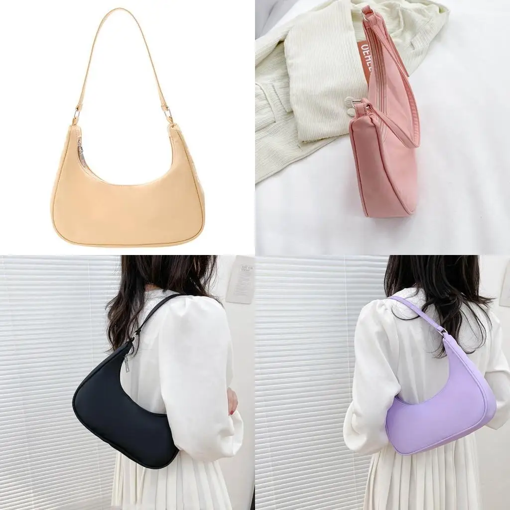 

D46D Hobo Tote Handbag Purse for Women Small Nylon Shoulder Bag Mini Clutch Purse with Zipper Closure
