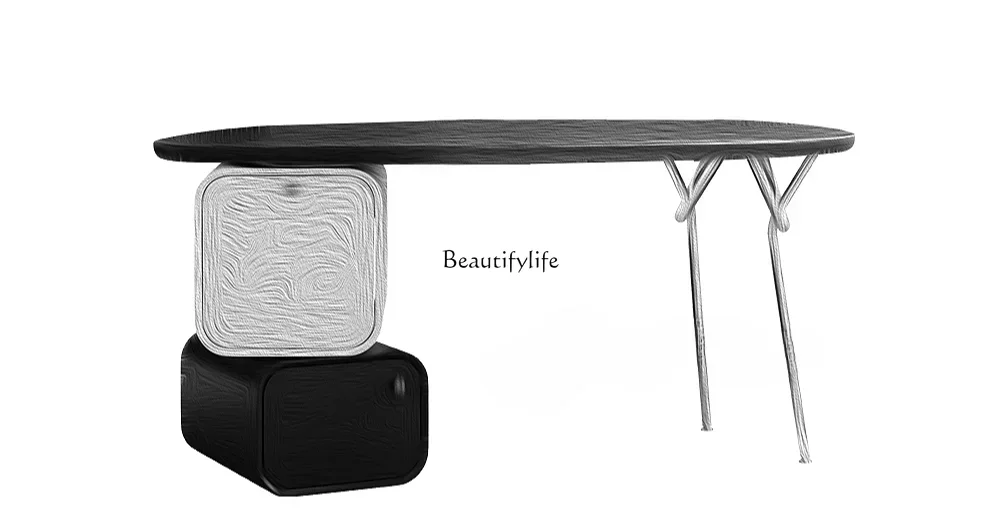 

44Italian Minimalist Rotating Desk Genuine Leather Designer Study and Bedroom Office Computer Desk