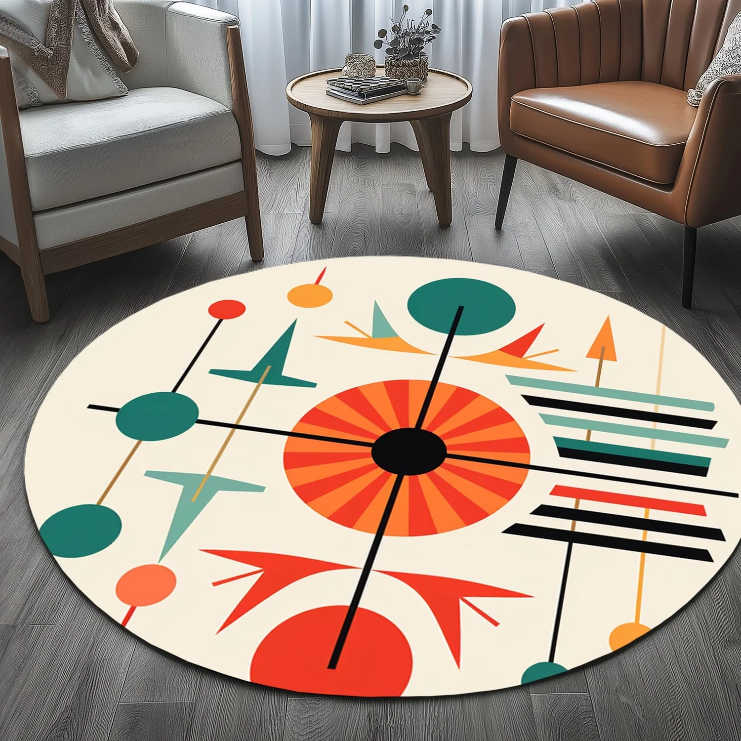 Comfortable Carpet, Thanksgiving Gift, Modern Round Carpet, Salon Carpet, Playroom Carpet, Light-Colored Carpet, Housewarming Carpet, Practical Round Carpet, Rb-596