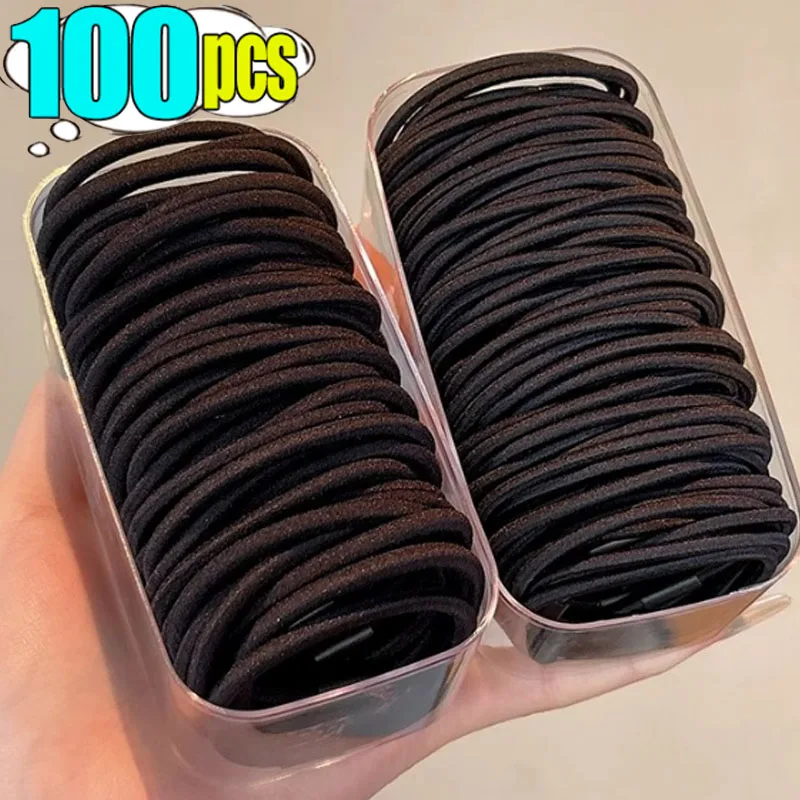 

20/100pcs Black Color Ponytail Holder Hair Bands Scrunchies for Women Men Elastic No Damage Hairband Hair Accessories Headwear