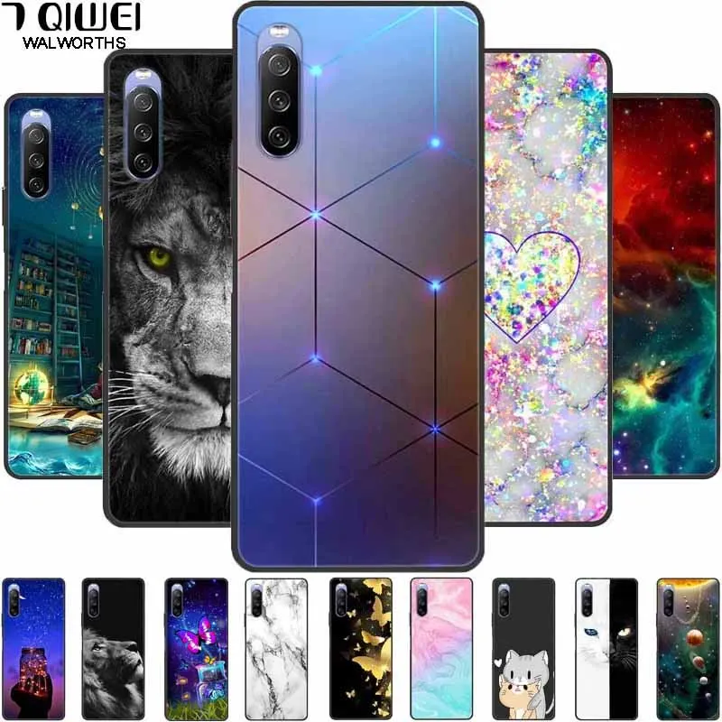 Soft Cover For Sony Xperia 10 III / 5 III Case Silicone Painted Marble Cat Funda Covers for Sony Xperia 1 II / 10II / 5 II Coque