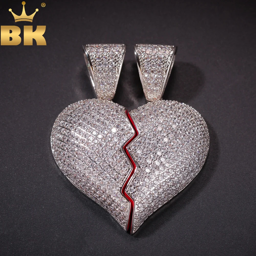 TBTK Iced Out Two Half Heart Couple Pendant Unisex Copper Zirconia Luxury Jewelry Punk Charms Necklace Ture Love Token