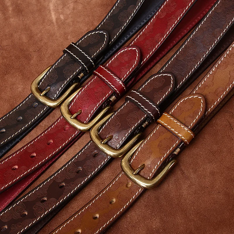 Персонализированный модный тренд шириной 3,3, ретро-верхний слой из воловьей кожи с лазерной гравировкой, мужской ремень из натуральной кожи с пряжкой