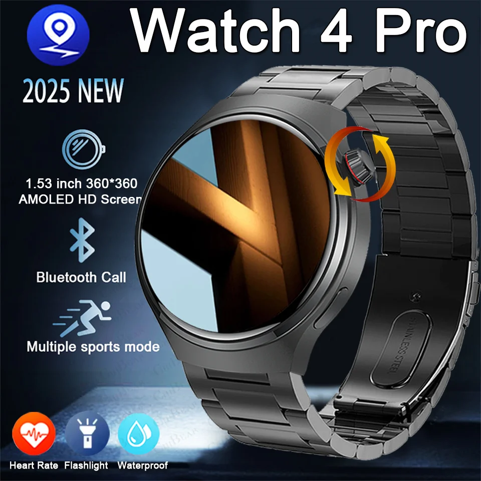ساعة 4 Pro ترقية ساعة ذكية رياضية للرجال 1.53 بوصة شاشة لمس كاملة بلوتوث دعوة مقاوم للماء معدل ضربات القلب Smartwatch 2025 جديد #1