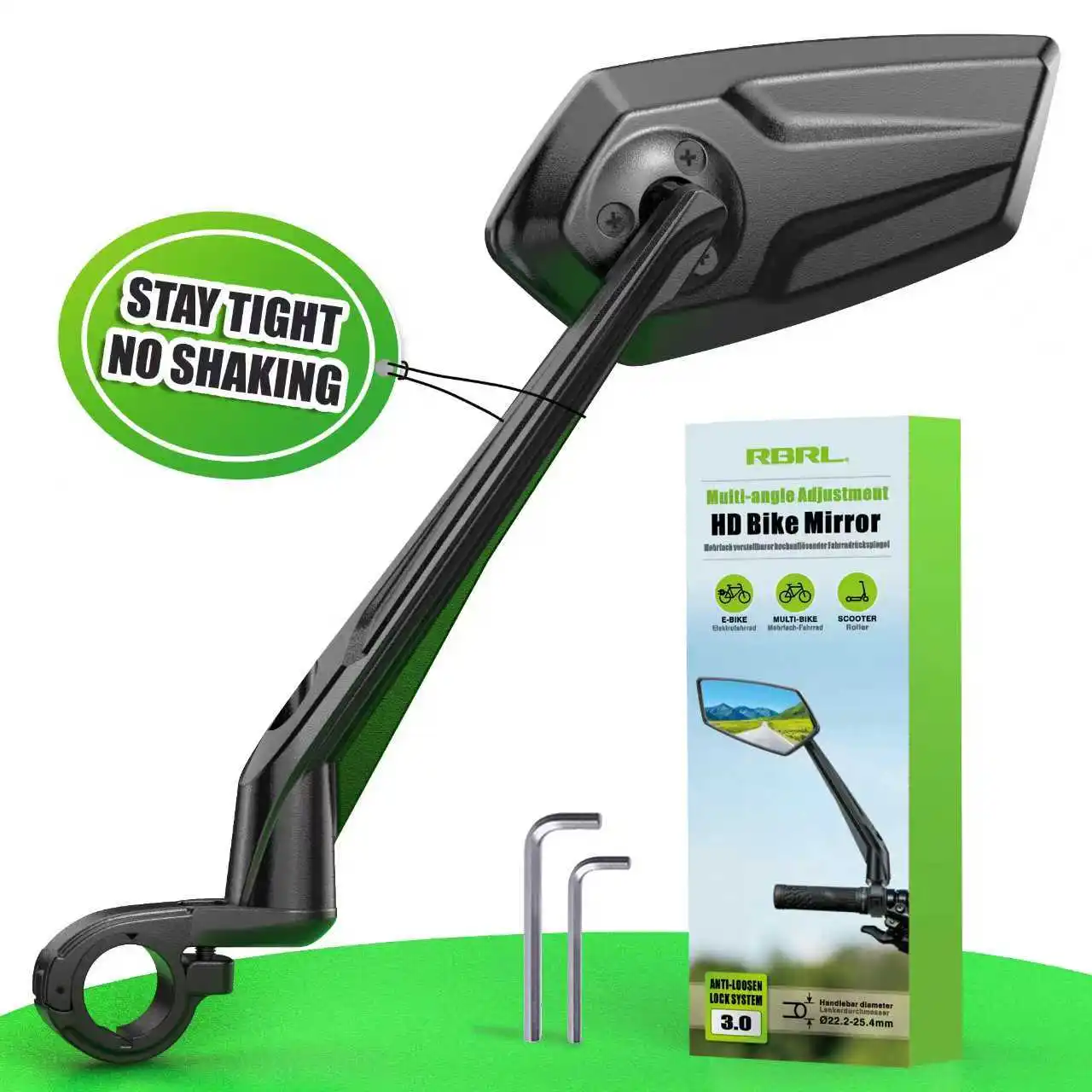 

RBRL 360 Rotatable Bike Mirror Wide Angle Bicycle Rearview Mirror Anti Shake Sturdy Handlebar Mirror Aluminum Base for Cycling