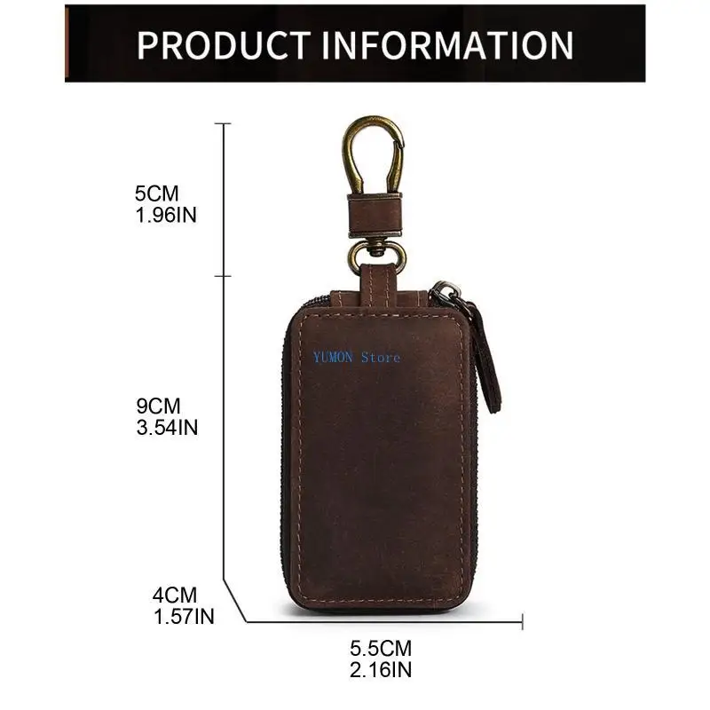 D0UD Portable Vintage Leather Keybag Holder Car for Key Purse Bag Double Pocket Zipper for Case Keychain Pouches Wallet
