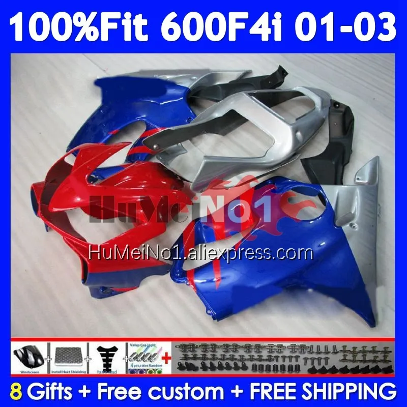 Injection Body For HONDA CBR 600 F4i 600F4i 600CC Blue Silver CC 34No.36 CBR600F4i 01 02 03 CBR600 F4i 2001 2002 2003 Fairings