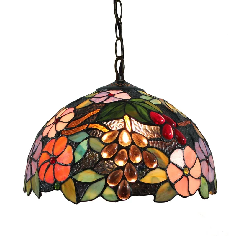 

Light luxury lamp stained glass living room dining room bedroom balcony glazed chandelier grape flower 0CM