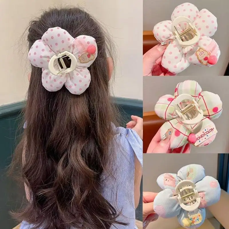 

Sweet Color Flower Hair Claw Clip Fabric Hair Styling Accessories NonSlip Hair Grip For Side Hair Women Girl Accessory 6XDA