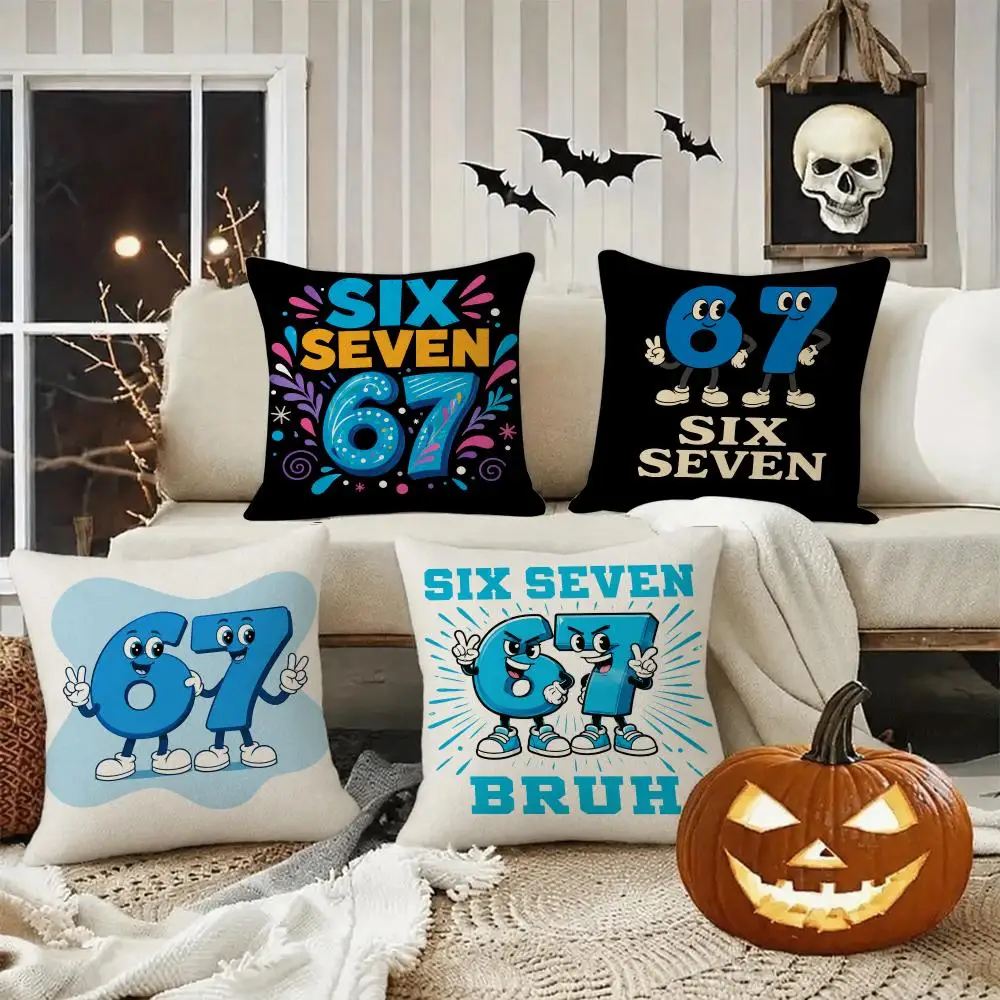 animados 67 Six Seven Cushion Cover Halloween decoration trick or treat cushion cover, ghost, pumpkin head, bat decoration