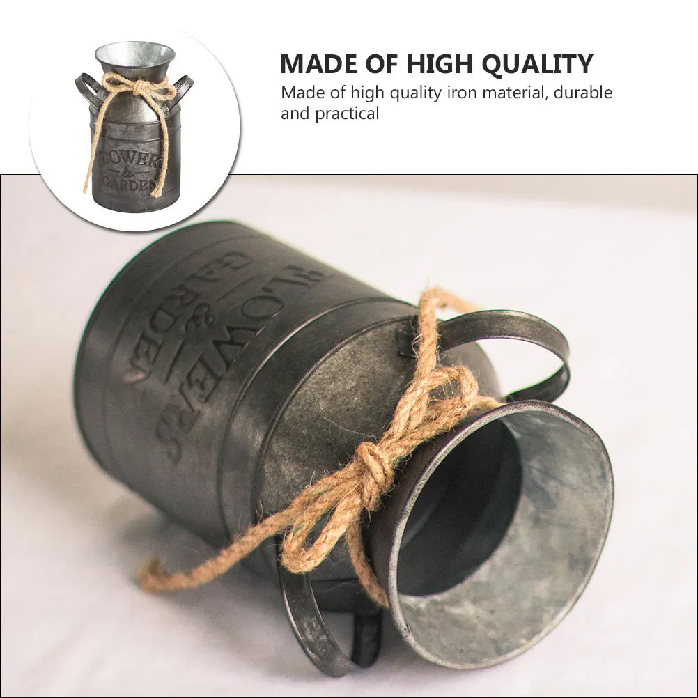 

1Pcs Iron Sheet Flower Container Retro Vintage Flower Bucket Milk Pot Coffee Pot Home Office Garden Decorative