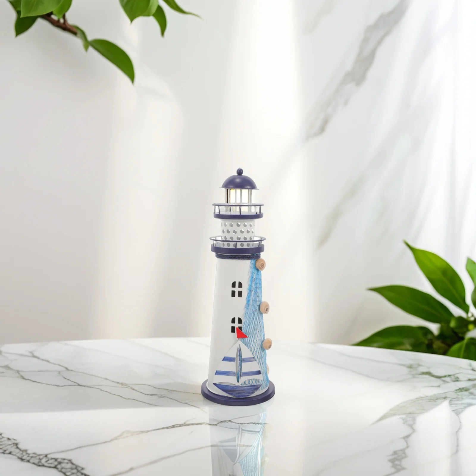 Eisen Leuchtturm Nautisches Zuhause LED Nautische Dekorationen für Zuhause Licht Mittelmeer Mittelpunkt Lampe