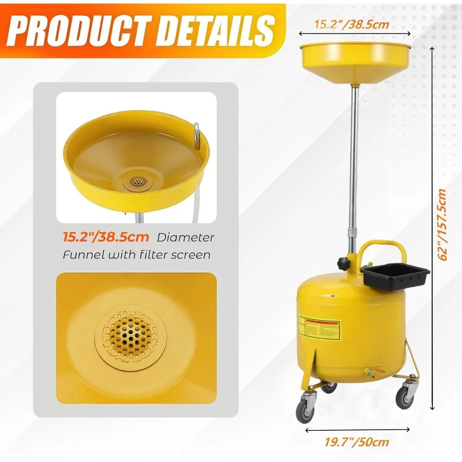 خزان تصريف الزيت النفايات الذي يعمل بالهواء سعة 8 جالون، حاوية تصريف الزيت المحمولة مع قمع 2862 قابل للتعديل للدراجات النارية T #2