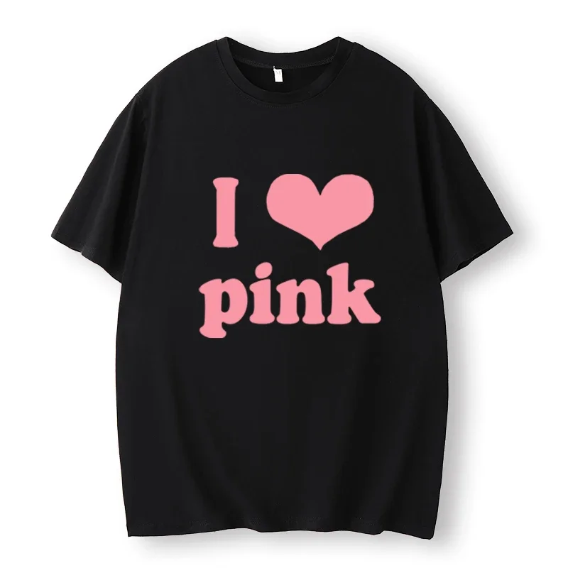 I Love Pink Lettering T-Shirts We Wear Pink on Wednesday Pink Ribbon for Cancer Prevention Aesthetic Grunge Girl Punk Streetwear